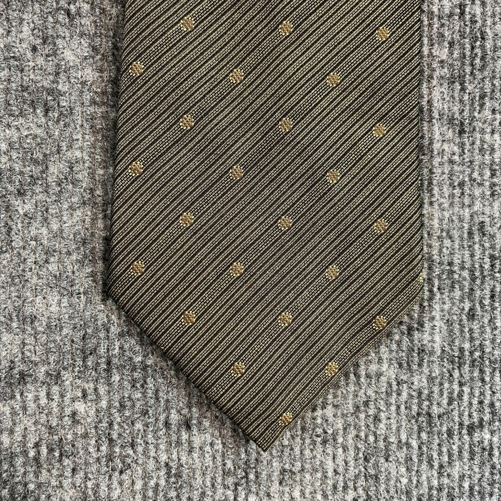 Joseph & Feiss International Mens Silk Tie Olive Green Gold Medallion Stripe
